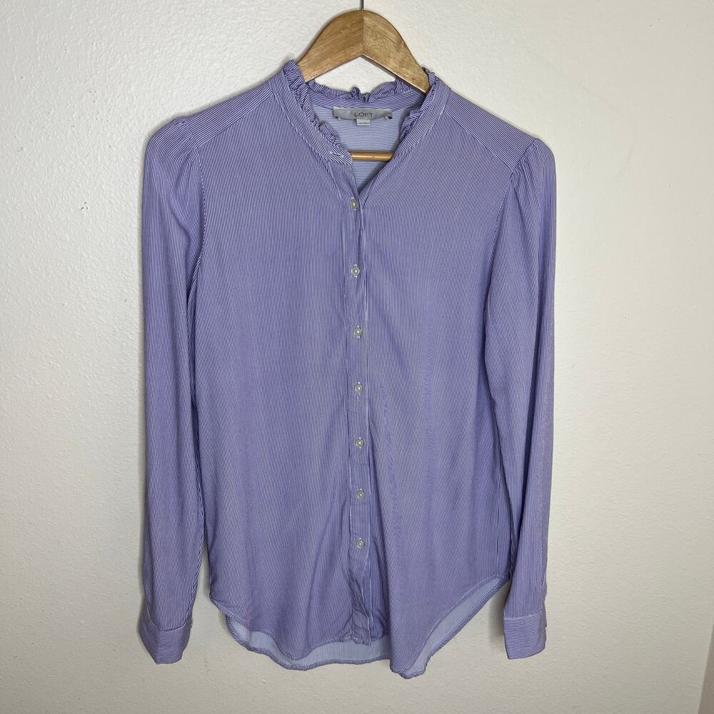 Loft Purple White Stripe Button Up Blouse XS